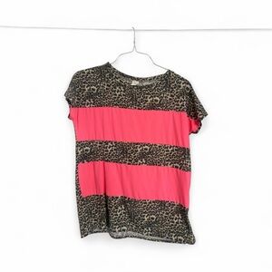 Leopard Print and Pink Striped T-Shirt